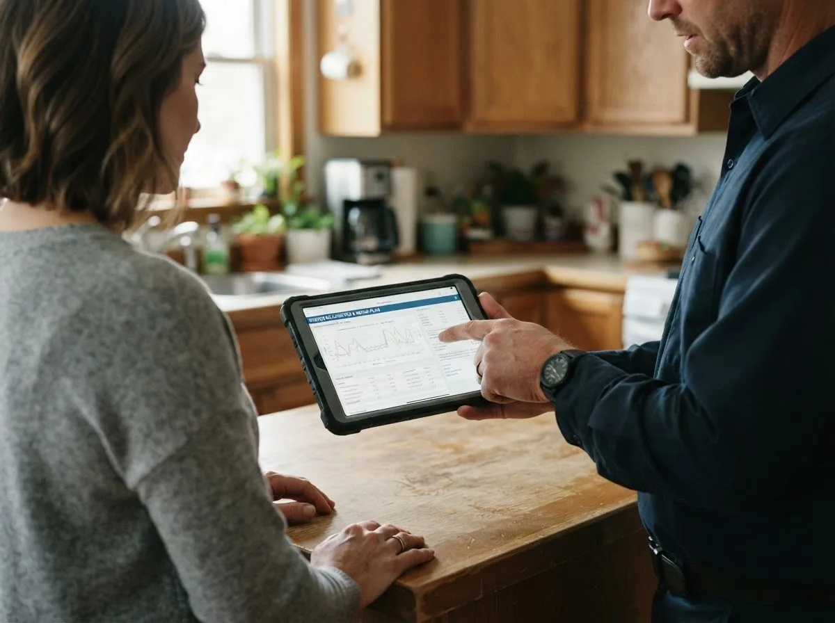 HVAC technician inspecting a heating & cooling system in Creal Springs, IL